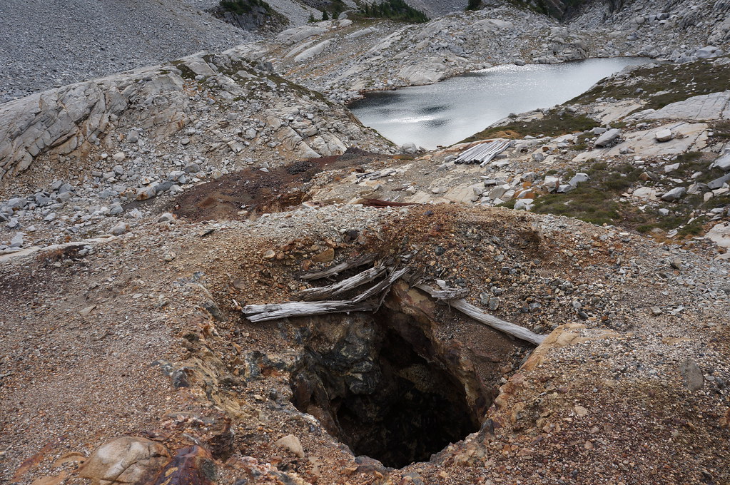 Deep mine (could not see the bottom) in the middle of the Chain Lakes