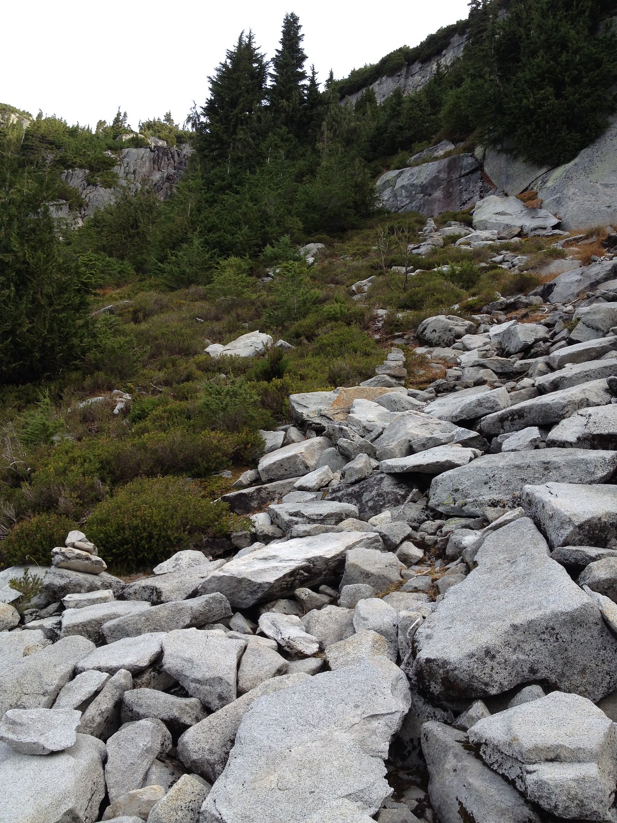 Waterfall bootpath is generously marked by cairns