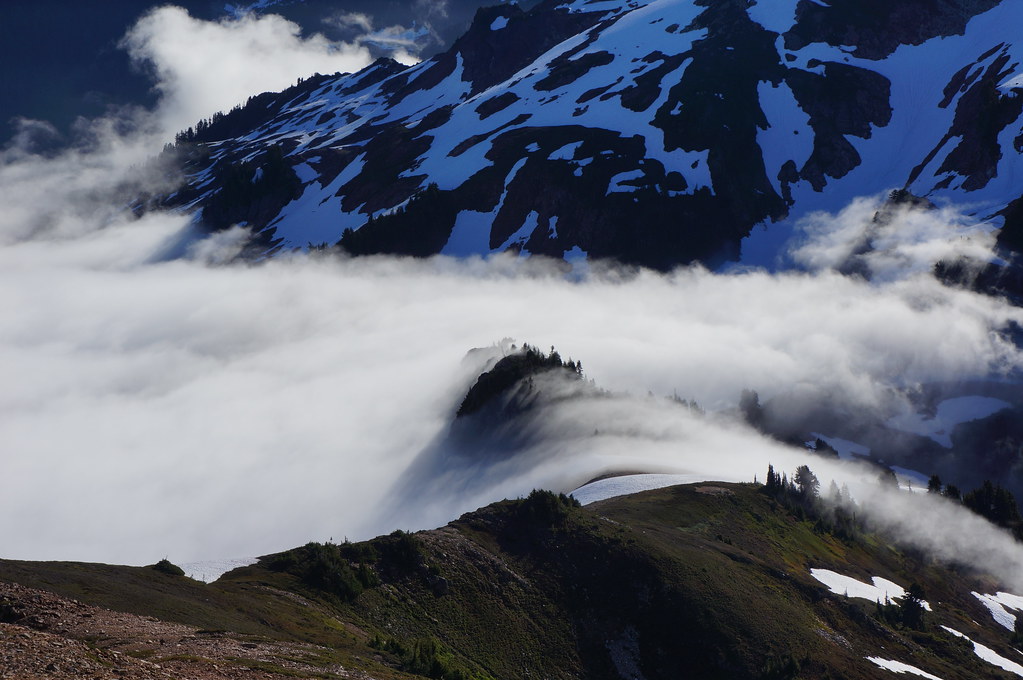 Clouds flowing into the Red Creek drainage