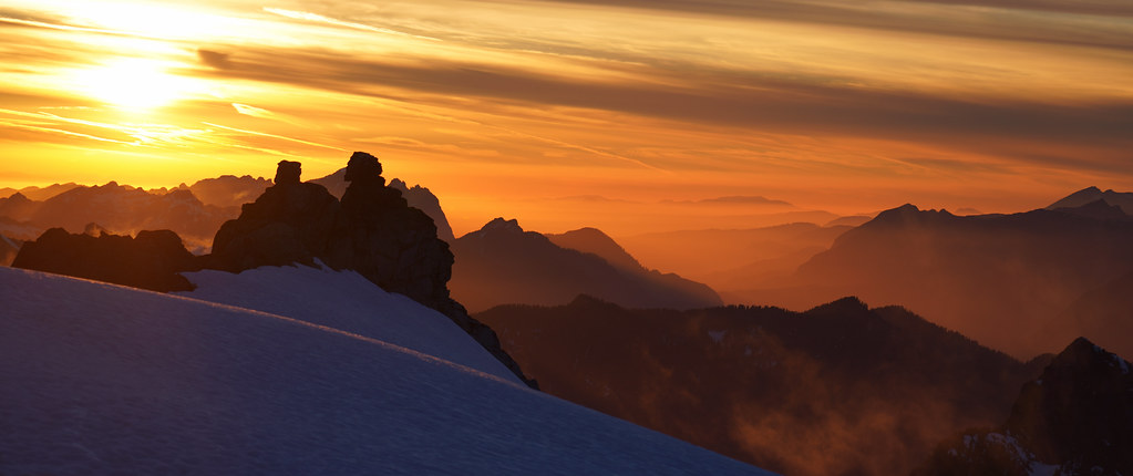 Sunset at Mount Hinman. Note the rock giant couple enjoying the sunset.