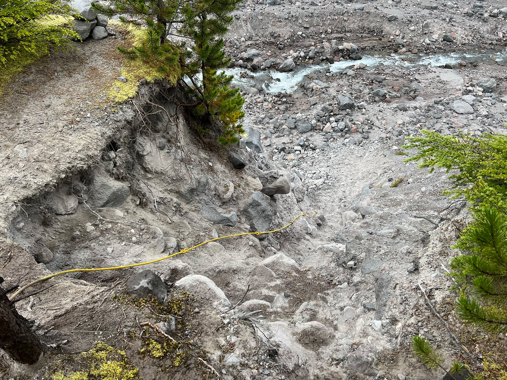 Looking down the north-side rope at South Fork Toutle River