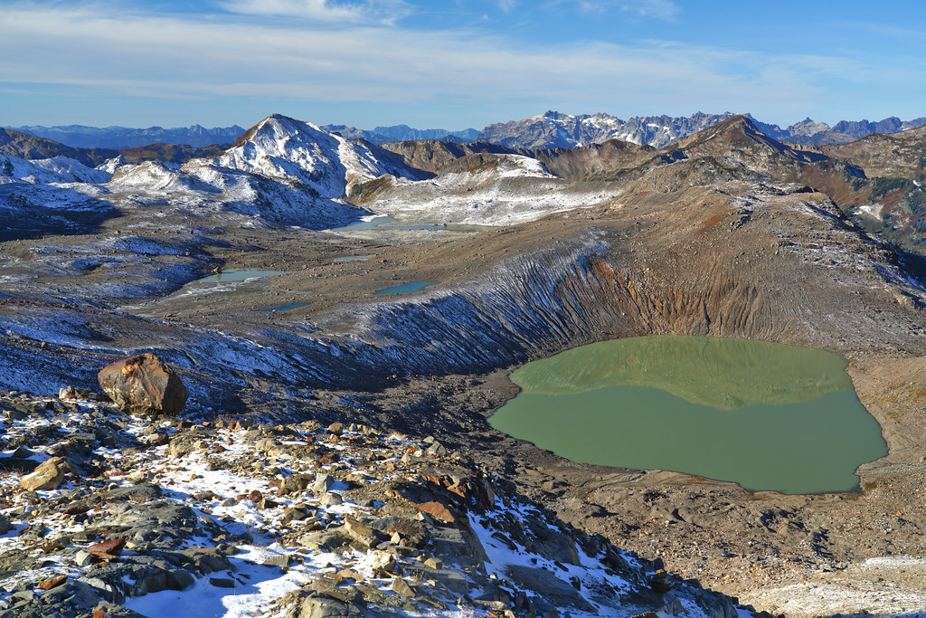 White Chuck basin views: ridge between White Mountain and Portal Peak in the center. Monte Cristo mountains in the distance.