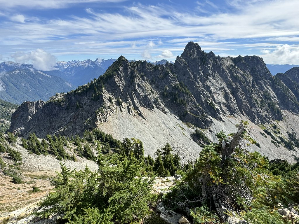 Melakwa Pass and Chair Peak from approach to Kaleetan Peak