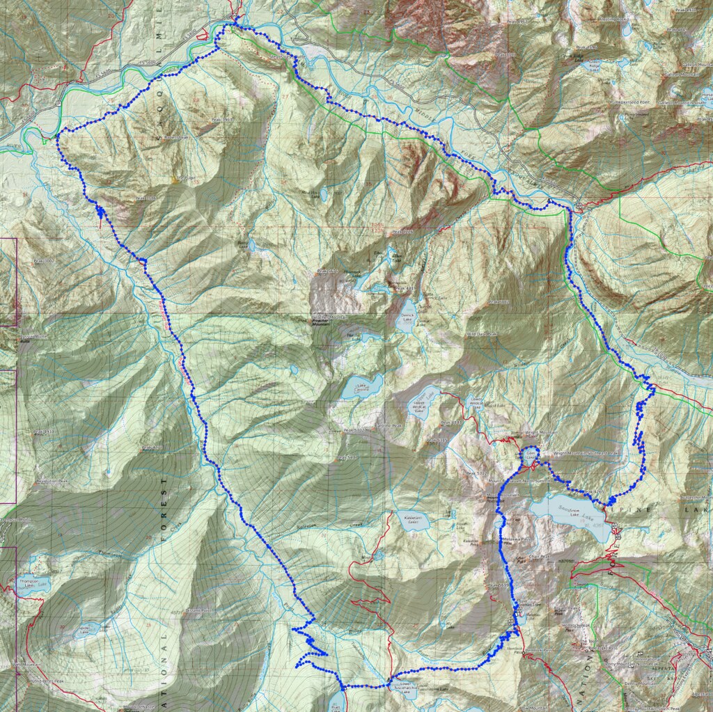 Loop from Middle Fork Snoqualmie to Pratt River, Melakwa Lake, Snow Lake, Rocky Creek, MFK Trail back