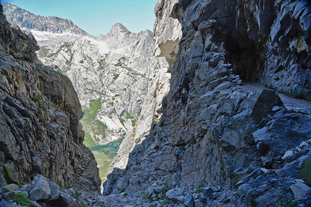 Looking down to Hamilton Lake from High Sierra Trail