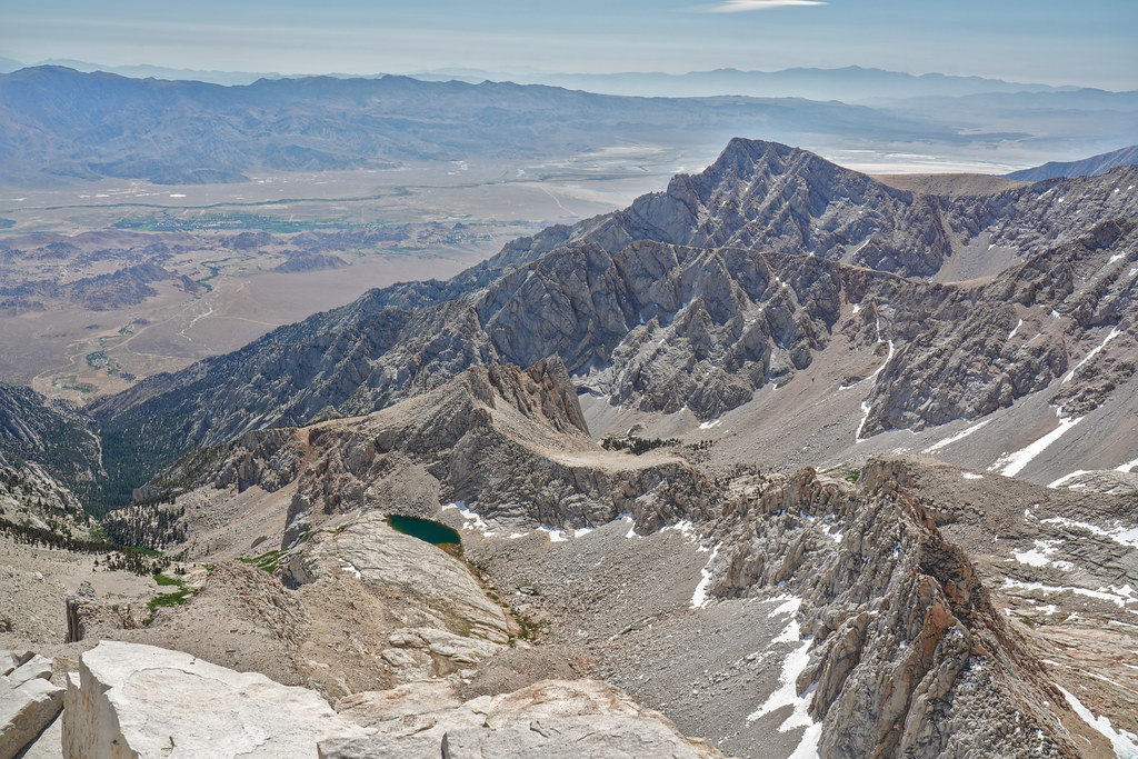 Looking down the Whitney Portal towards Lone Pine. I think the little lake is Frog Pond
