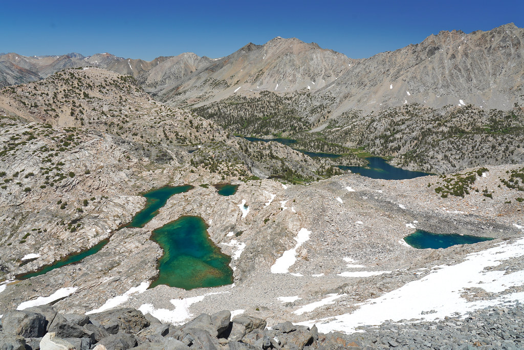 View north from Glen Pass with Rae Lakes (center at the trees)